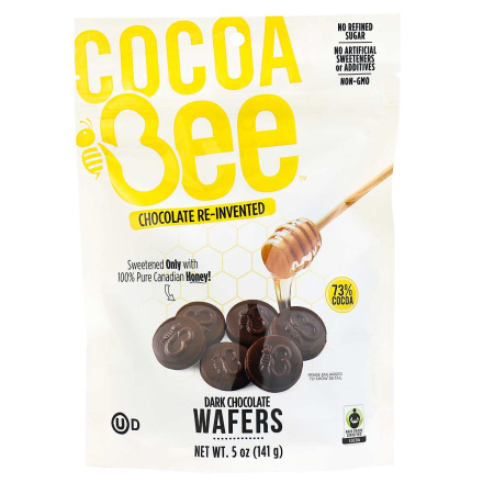 Front of COCOABEE CHOCOLATE Dark Chocolate Wafers, 141g