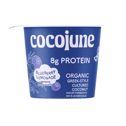 Front of Cocojune High-Protein Greek-Style Cultured Coconut Blueberry Lemonade - Coconut Probiotic Yogurt - Vegan Yogurt - Coconut Based Yogurt