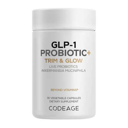Codeage GLP-1 Probiotic+ Trim & Glow Live Probiotics Akkermansia Muciniphila, 30 Vegetable Capsules Front
