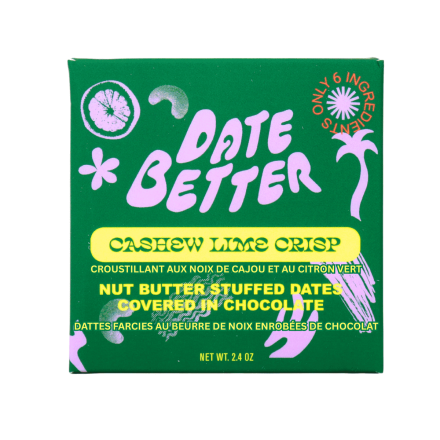 Date Better Snacks Chocolate Covered Dates Cashew Lime Crisp, 68g