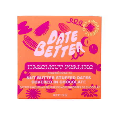 Date Better Snacks Chocolate Covered Dates Hazelnut Praline, 68g