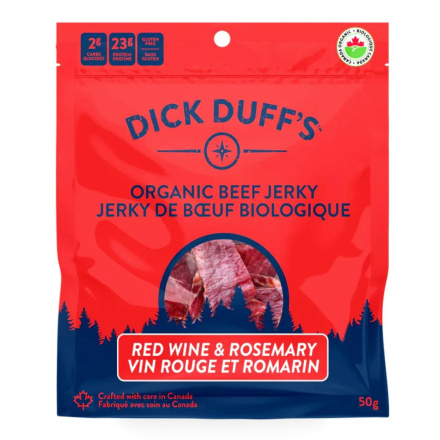 Front of Dick Duff's Organic Beef Jerky Red Wine Rosemary