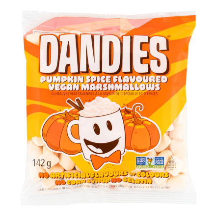 Front of Dandies Vegan Marshmallows Pumpkin Flavoured - Gluten Free Marshmallow - Vegan Marshmallow - Healthy Marshmallow Brands