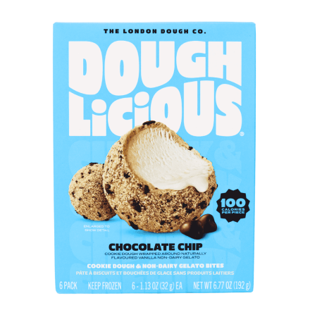 Front of Doughlicious Cookie Dough & Non-Dairy Gelato Bites Chocolate Chip - Cookie Dough Gelato - Cookie Dough And Gelato Bites - Gelato Bites