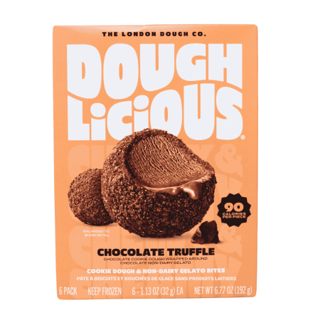 Front of Doughlicious Cookie Dough & Non-Dairy Gelato Bites Chocolate Truffle -  Cookie Dough Gelato - Cookie Dough And Gelato Bites - Gelato Bites
