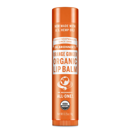 Front of Dr. Bronner’s Orange Ginger Organic Lip Balm, 0.15oz