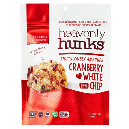 Front of Heavenly Hunks Gluten-Free Bites Cranberry White Chip - Dairy Free Cookies Bites - Holiday Cookies - Kids Cookies