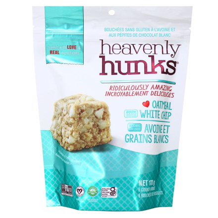Front of Heavenly Hunks Gluten-Free Bites Oatmeal White Chip - Dairy Free Cookies - Non-GMO Cookies - Vegan Soft Baked Cookies