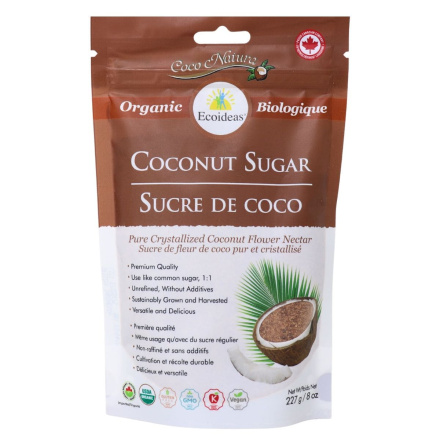 Front of Ecoideas Organic Coconut Sugar - Ecoideas, Coconut Sugar -Coconut Palm Sugar