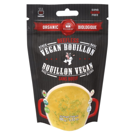 Front of Ecoideas Organic Vegan Bouillon Stock Base Beefless