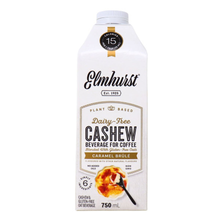 Front of Elmhurst Plant-Based Cashew Creamer Caramel Brûlée - Cashew Creamer - Cashew Coffee Creamer - Cashew Cream