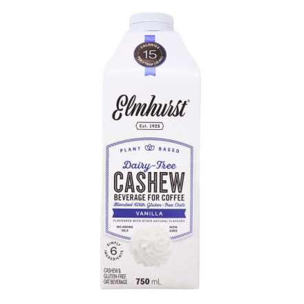 Front of Elmhurst Plant-Based Cashew Beverage For Coffee Vanilla - Cashew Milk - Elmhurst Cashew - Cashew Creamer