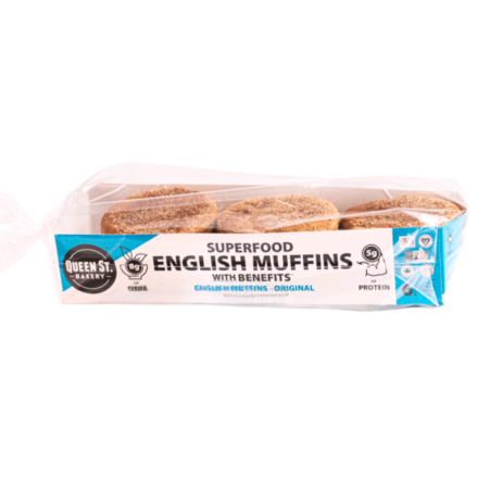 Queen St. Bakery Superfood English Muffins With Benefits Original Front Above 11