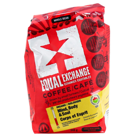 Front of Equal Exchange Organic Whole Bean Coffee Mind, Body & Soul, 340g