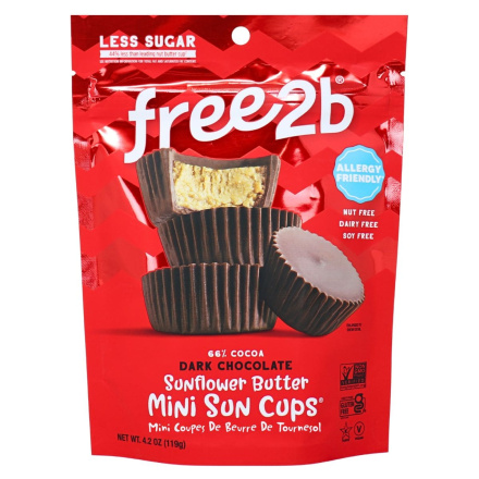Front of Free2b Sun Cups Chocolate Sunflower Butter Cups Mini - Nut Free Chocolate - Peanut Free Chocolate - Vegan Peanut Butter Cups