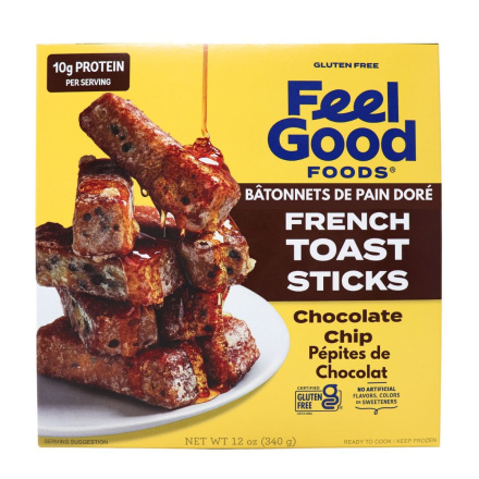 Feel Good Foods Gluten-Free French Toast Sticks Chocolate Chip Front of box