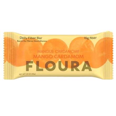 Front of Floura Daily Fiber Bar Mango Cardamom - Fruit Trimming Bars -Snacks Made From Food Scraps - High Fibre Bar