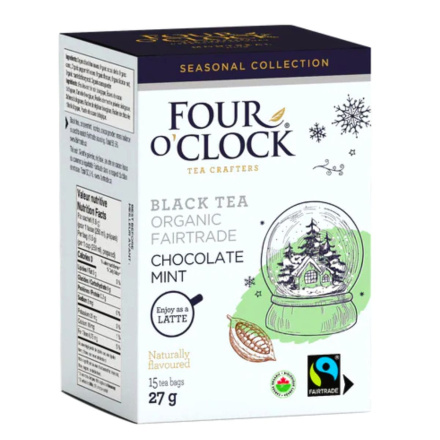 Front of Four O'Clock Organic Holiday Tea Winter Tea Chocolate Mint Tea - Winter Tea - Chocolate Mint Tea - Chocolate Teas