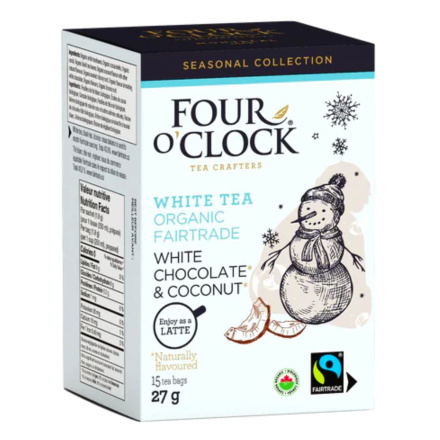 Front of Four O'Clock Winter Tea Seasonal Tea White Chocolate Coconut Tea - Holiday Tea - Christmas Teas - Winter Tea