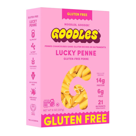Front of Goodles Noodles - Goodles Gluten Free Pasta - Gluten Free Penne - High Protein Pasta - High Fibre Pasta - Low GI Pasta