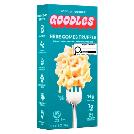 Front of Goodles High Protein Mac And Cheese Creamy Black Truffle Here Comes Truffle