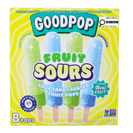Goodpop Fruit Sours Sour Candy Coated Fruit Pops Green Apple and Lemonade Front