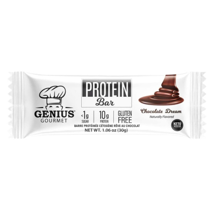 Front of Genius Gourmet Keto Bar Chocolate Keto Protein Bar - Low Carb Protein Bars - Best Keto Bars - Chocolate Protein Bar