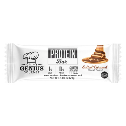 Front of Genius Gourmet Keto Protein Bar Salted Caramel - Keto Snack Bars - Low Carb Protein Bars - Best Keto Bars