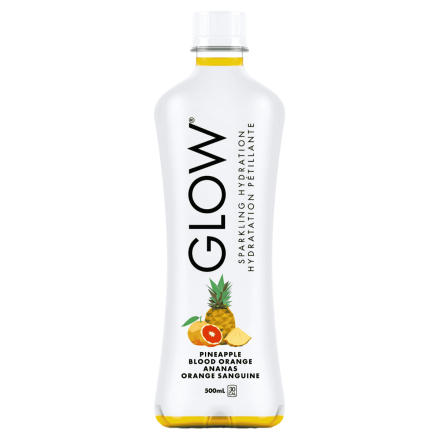 GLOW Sparkling Hydration Drink Pineapple Blood Orange, 500mL - Glow Beverages Canada, Electrolyte Drinks Kylie Jenner