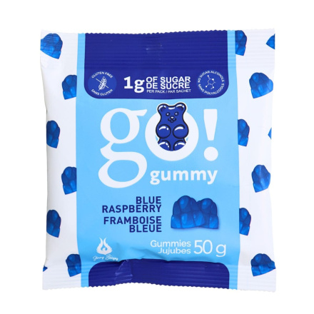 Front of GoGummy Low Sugar Gummies Vegan Gummies High Fibre Gummies Blue Raspberry