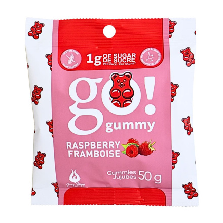 Front of Go! Gummy Low-Sugar Gummies Raspberry - High Fiber Gummies - Low Sugar Gummies - Healthy Gummies