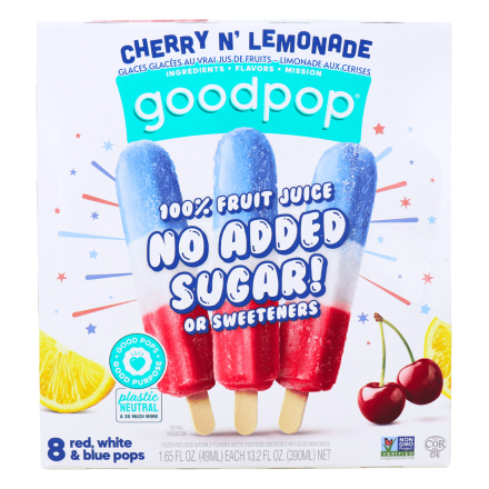 Goodpop Real Fruit Red White Blue Ice Pops Cherry n’ Lemonade, 8 Pops