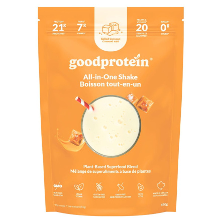 Front of Good Protein All In One Shake - Salted Caramel Protein Powder - Vegan Protein Powder - Superfood Protein Powder 