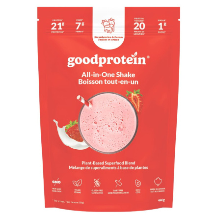 Front of Good Protein All In One Shake - Strawberry Protein Powder - Superfood Protein Powder