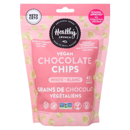Front of Healthy Crunch White Vegan Chocolate Chips - White Chocolate Chips Cookies - Best White Chocolate - Healthy White Chocolate Chips