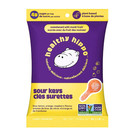 Front of Healthy Hippo Low Sugar Sour Keys, 50g
