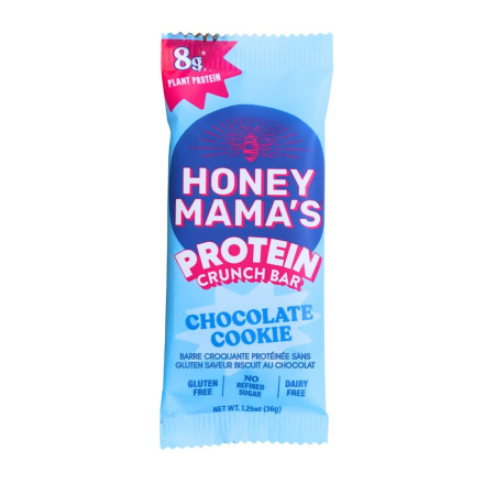 Front of Honey Mama’s Gluten-Free Protein Crunch Bar Chocolate Cookie - Plant-based Protein Bar - Snack Protein Bar - High Protein Snack