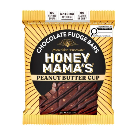 Front of Honey Mama’s Gluten-Free Chocolate Fudge Bars Peanut Butter Cup - Truffle Snack Bar - Dairy-Free Truffle Bar - Gluten-Free Truffle Snack Bar