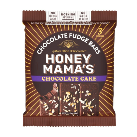 Front of Honey Mama’s Gluten-Free Chocolate Fudge Bars Chocolate Cake - Truffle Snack Bar - Dairy-Free Truffle Bar - Gluten-Free Truffle Snack Bar