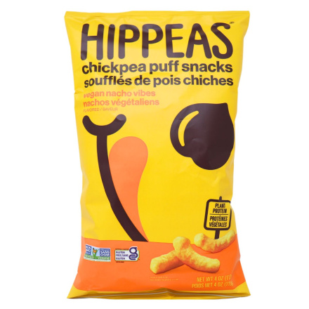 Front of Hippeas Chickpea Puff Snacks Vegan Nacho Vibes