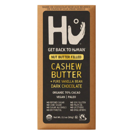 Front of Hu Kitchen Cashew Butter & Pure Vanilla Bean Dark Chocolate Bar - dark chocolate bar - gluten free chocolate bars - Hu Chocolate Canada