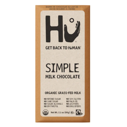 Front of Hu Kitchen Simple Grass-Fed Milk Chocolate Bar - Hu Chocolate Bars - Healthy Chocolate Bar - Clean Chocolate Bar