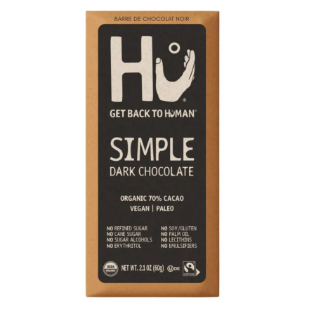 Front of Hu Kitchen Simple Dark Chocolate Bar - Vegan Chocolate - Gluten-Free Chocolate - Paleo Chocolate Bar