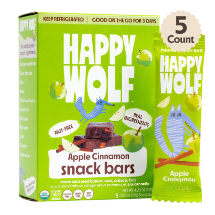 Front of Happy Wolf Fridge-Fresh All-Natural Snack Bars Apple Cinnamon - Real Food Bar - Healthy Snack Bars - Apple Cinnamon Granola Bars