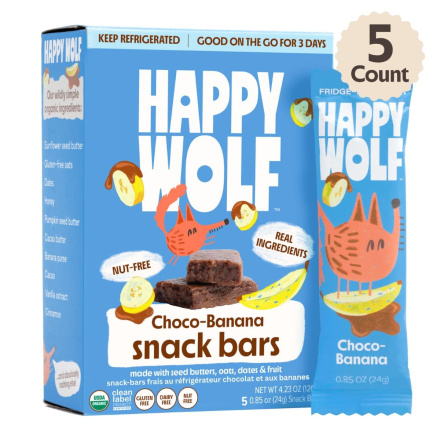 Front of Happy Wolf Fridge-Fresh All-Natural Snack Bar Chocolate Banana - Real Food Bar - Clean Snack Bars - Healthy Banana Bars