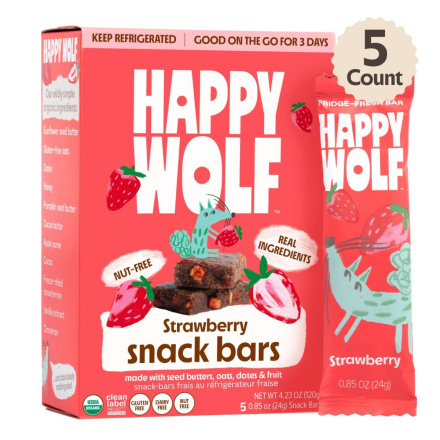 Front of Happy Wolf Allergen-Free All-Natural Snack Bars Strawberry - Real Food Bar - Clean Snack Bars - All Natural Snack Bars