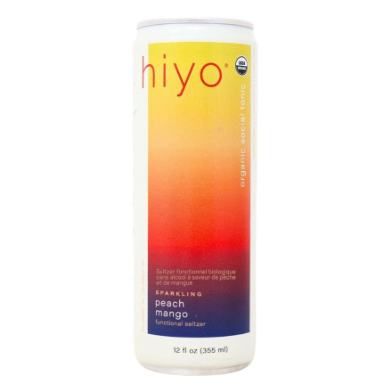 Front of Hiyo Drinks - Hiyo Non Alcoholic Seltzer - Hiyo Functional Seltzer - Adaptogen Drinks - Peach Mango Seltzer