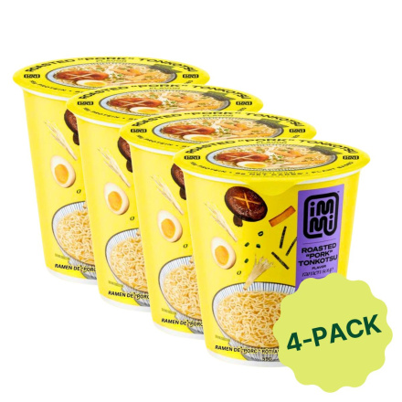 Front of Immi Ramen Cups Keto Ramen High Protein Ramen Low Carb Ramen Healthy Instant Ramen Roasted Pork Tonkatsu