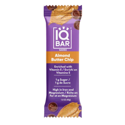 Front of IQ Bar Almond Butter Chip - Energy Bar Healthy - Healthy Energy Bar - High Energy Bars