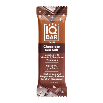 Front of IQ Bar Chocolate Sea Salt - Energy Bar Healthy - Healthy Energy Bar - High Energy Bars